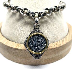 Vintage Bracelet Wheat Meadow Scene Dragonfly Silver Tone Hanging Pendent